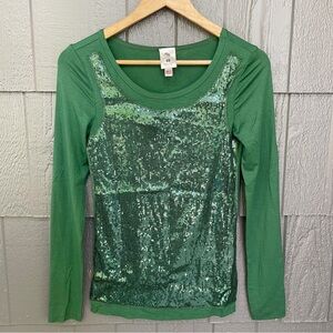 MM Meesh & Mia Green Sequin Long Sleeve Blouse